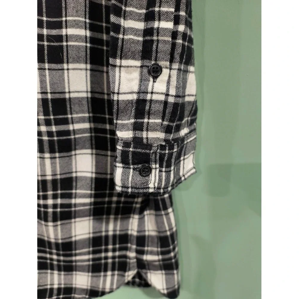J. Crew Plaid Tunic Shirt Dress Black White Long Sleeve Pockets‎ Size Medium